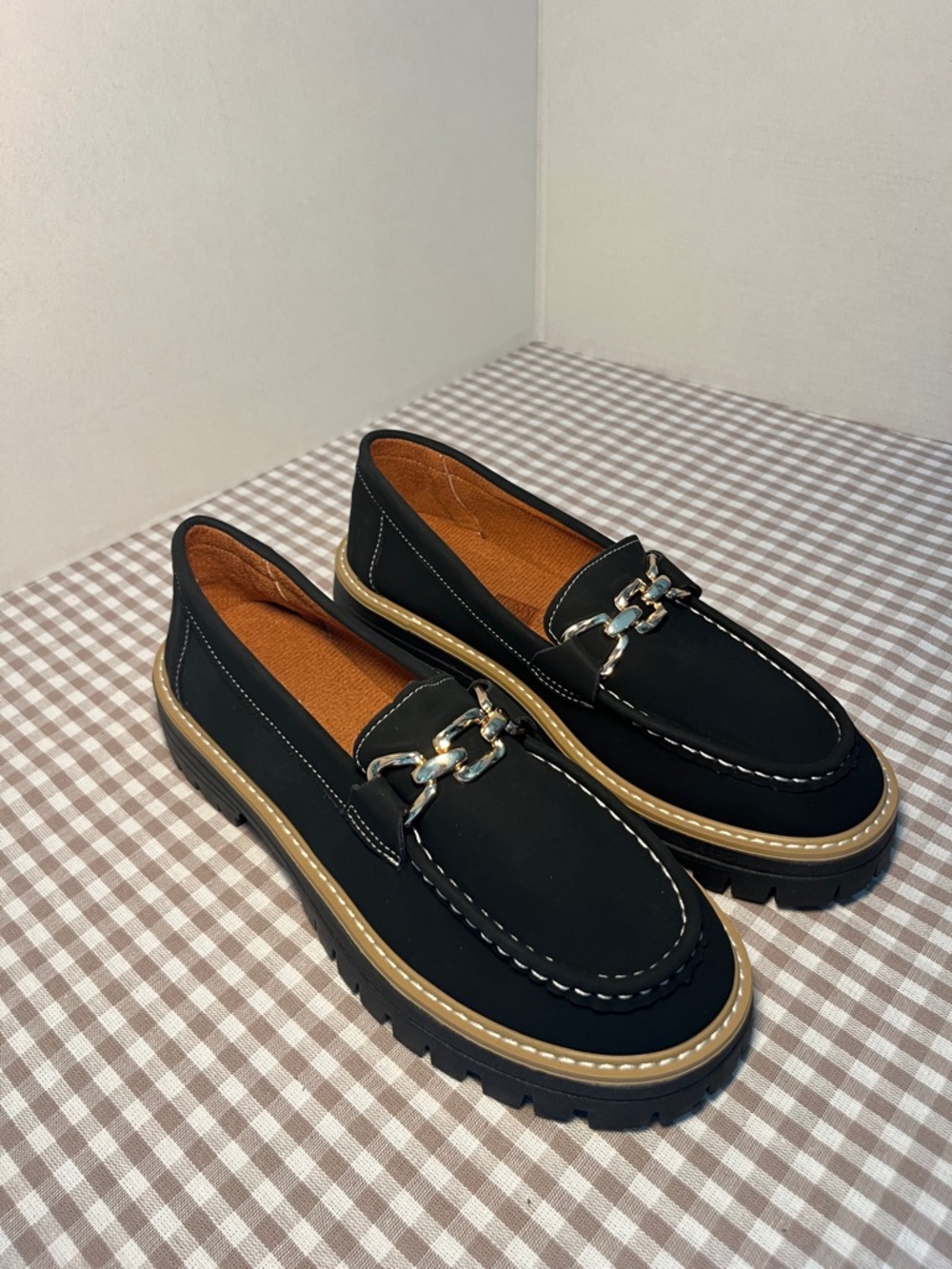 Chunky Black Chain-Accent Lightweight Summer Loafers Size EU 40, Serra Brand - Picture 7 of 9